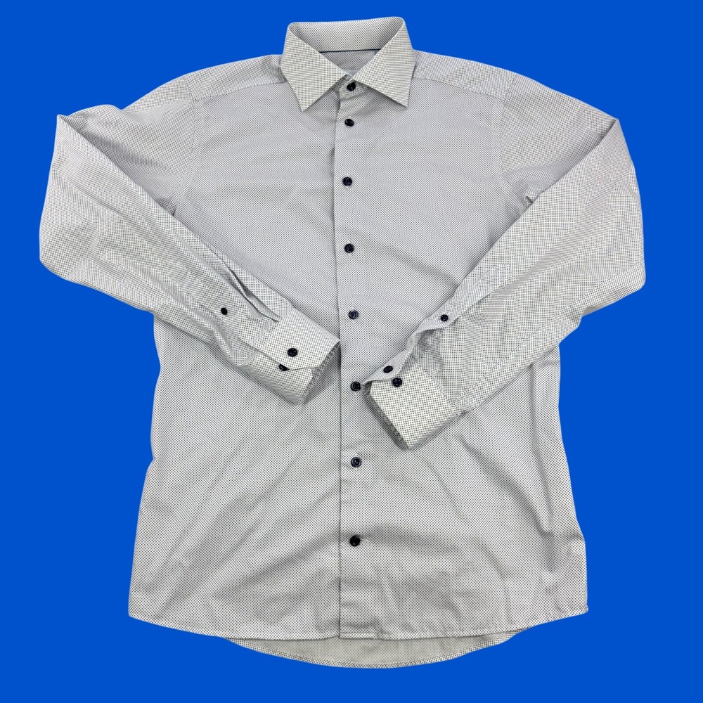 Eton Contemporary Fit White Navy Micro Polka Dot Cotton Dress Shirt 15 38